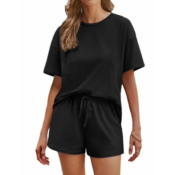 Ekouaer Cotton Pajamas Set for Womens Soft Short Sleeve Lounge Set Shorts Sleepwear Set 2 Piece Pjs Sets