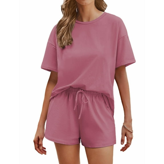 Ekouaer Cotton Pajamas Set for Womens Soft Short Sleeve Lounge Set Shorts Sleepwear Set 2 Piece Pjs Sets