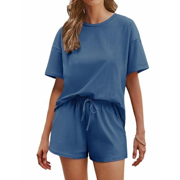 Ekouaer Cotton Pajamas Set for Womens Soft Short Sleeve Lounge Set Shorts Sleepwear Set 2 Piece Pjs Sets