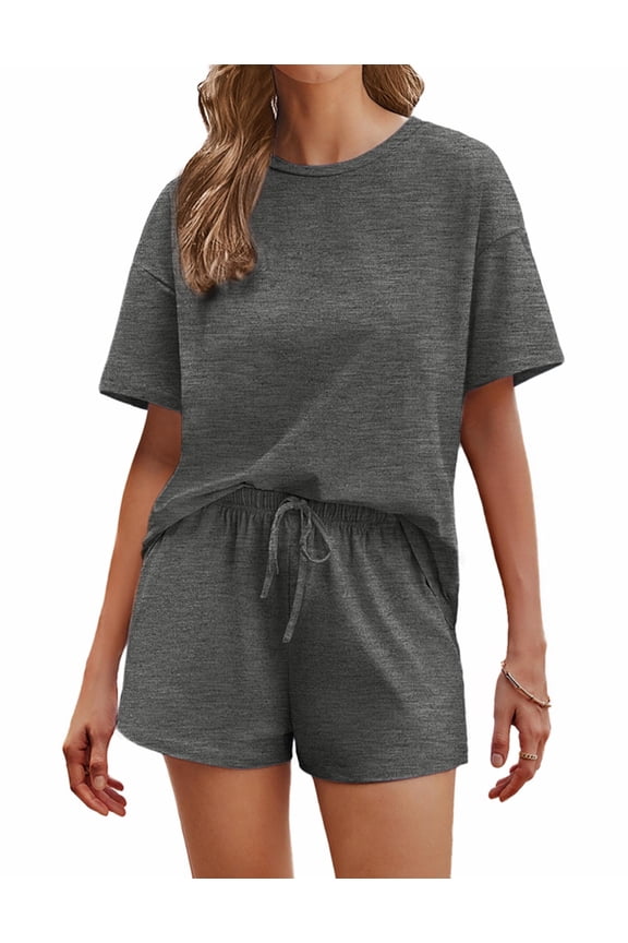 Cotton Pajamas for Women 2 Piece Lounge Sets Short Sleeve Pjs Shorts Set Soft Sleepwear