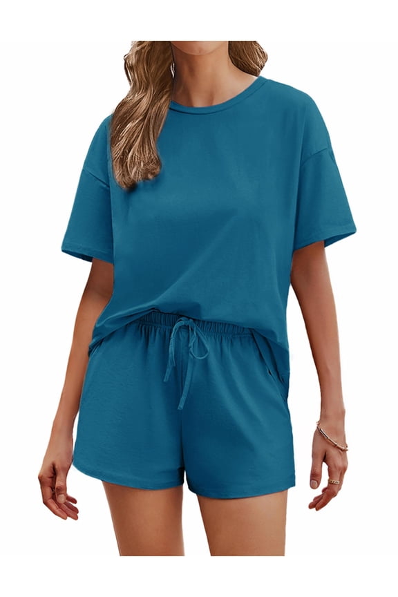 Cotton Pajamas for Women 2 Piece Lounge Sets Short Sleeve Pjs Shorts Set Soft Sleepwear