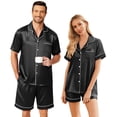 thumbnail image 1 of Ekouaer Couple Matching Pajamas Sets Silk Short Sleeve Button Down Sleepwear Satin Pjs Shorts Set Soft Lounge Set, 1 of 6