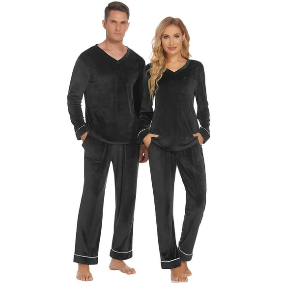 Ekouaer Couples Matching Pajamas Sets Velvet PJs Set for Men and Women Velour Long Sleeve Sleepwear