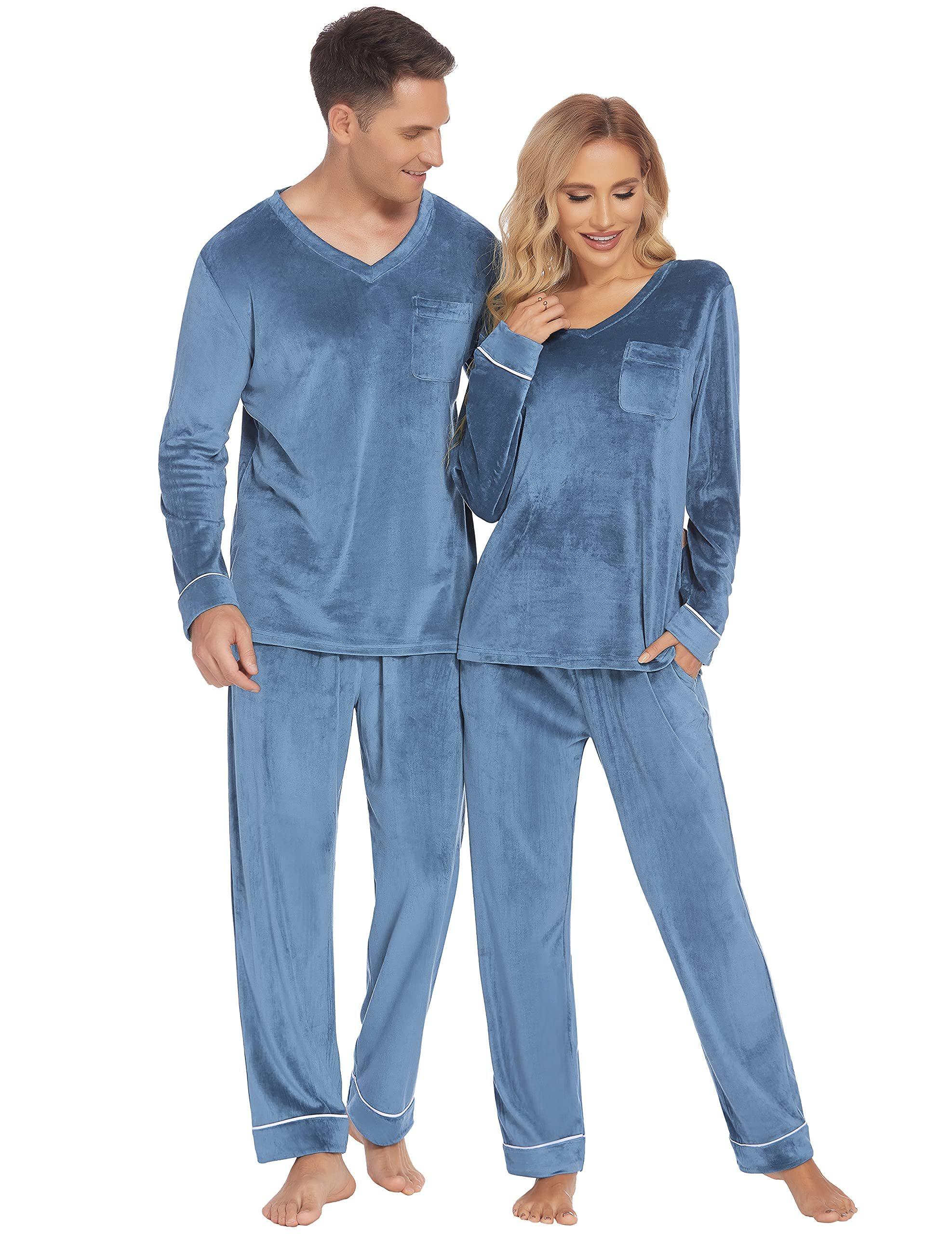 Ekouaer Couples Matching Pajamas Sets Velvet PJs Set For Men And Women Ekouaer Couples Matching Pajamas Sets Velvet PJs Set For Men And Women