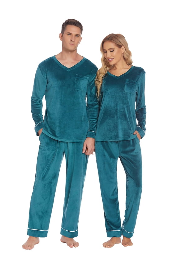 Couples Matching Pajamas Sets Velvet PJs Set for Men and Women Velour Long Sleeve Sleepwear