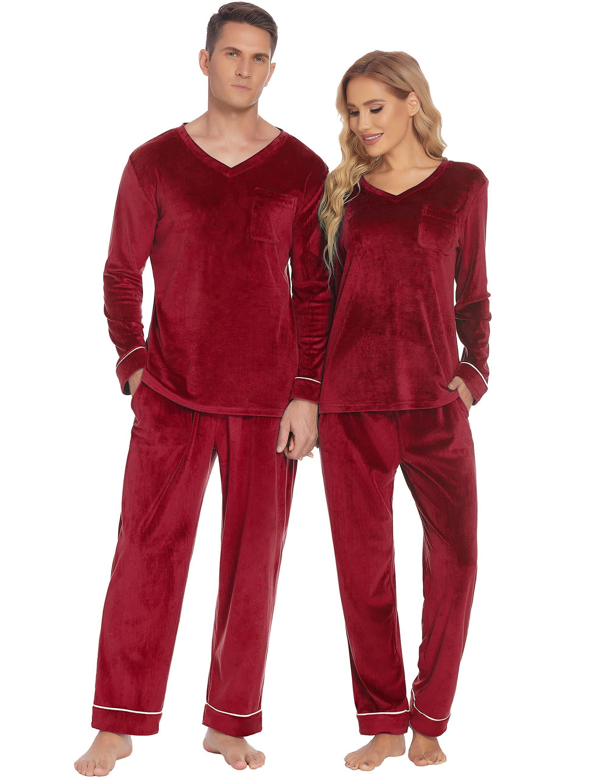 Ekouaer Couples Matching Pajamas Sets Velvet PJs Set For Men And Women Ekouaer Couples Matching Pajamas Sets Velvet PJs Set For Men And Women