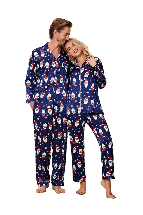 Couples Matching Pajamas Silk Long Sleeve Sleepwear Satin Soft Button Down Loungewear Pjs Set