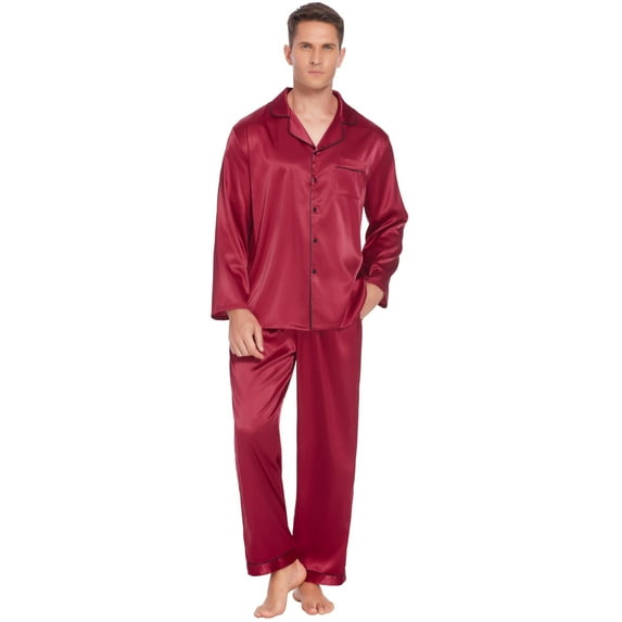 Ekouaer Couples Matching Pajamas Silk Long Sleeve Sleepwear Satin Soft Button Down Loungewear Pjs Set