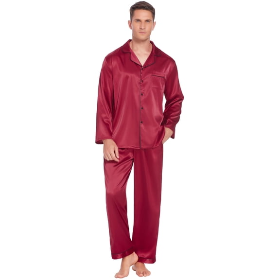 Ekouaer Couples Matching Pajamas Silk Long Sleeve Sleepwear Satin Soft Button Down Loungewear Pjs Set