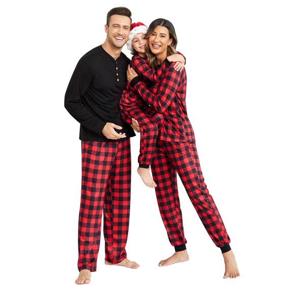 Ekouaer Family Coordinated Christmas Sleepwear Sets Long Sleeve Shirts and Full Length Pants Festive Pajama Loungewear