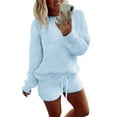 thumbnail image 1 of Ekouaer Fuzzy Fleece Pajamas 2 Piece Warm Soft Lounge Set Long Sleeve Sweater Top and Shorts Loungewear Outfits Sweatsuits, 1 of 5