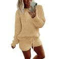 thumbnail image 1 of Ekouaer Fuzzy Fleece Pajamas 2 Piece Warm Soft Lounge Set Long Sleeve Sweater Top and Shorts Loungewear Outfits Sweatsuits, 1 of 4