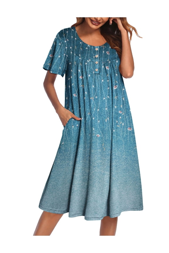 House Dress for Women with Pockets Short Sleeve Moo Moos Plus Size Nightgowns Floral Print Mumu Dresses