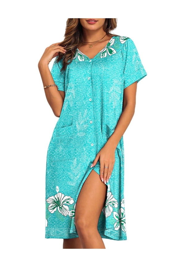 House Dresses for Women with Pockets Button Down Nightgowns Plus Size Moo Moos Mumu Dresses