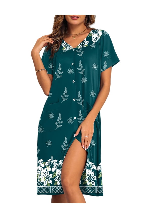 House Dresses for Women with Pockets Button Down Nightgowns Plus Size Moo Moos Mumu Dresses