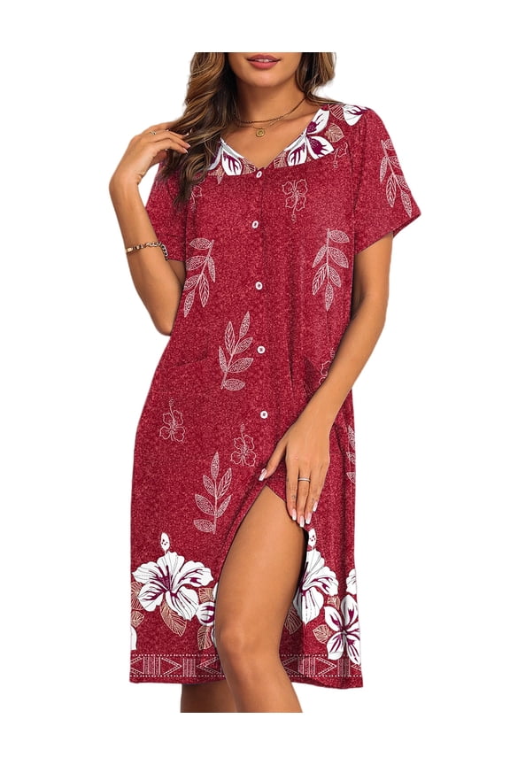 House Dresses for Women with Pockets Button Down Nightgowns Plus Size Moo Moos Mumu Dresses