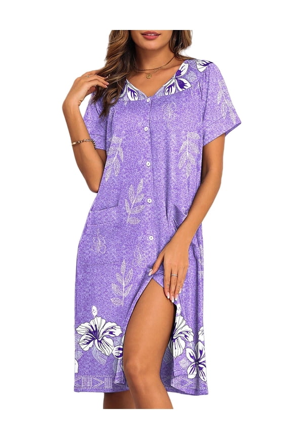 House Dresses for Women with Pockets Button Down Nightgowns Plus Size Moo Moos Mumu Dresses