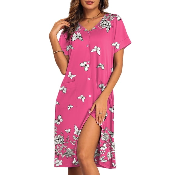 Ekouaer House Dresses for Women with Pockets Button Down Nightgowns Plus Size Moo Moos Mumu Dresses
