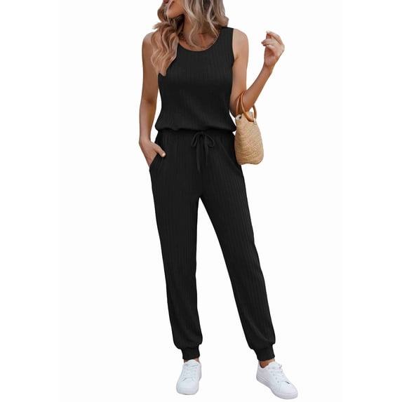Ekouaer Jumpsuits for Women Casual Summer Sleeveless 2026 Ribbed One Piece Romper Dressy Vacation Clothes Travel Outfits