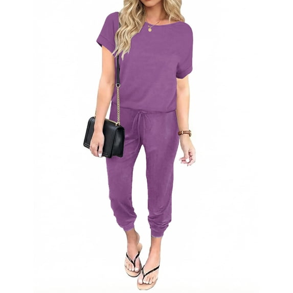 Ekouaer Jumpsuits for Women Dressy Casual Romper Summer Short Sleeve Vacation Outfits 2026 One Piece Travel Clothes