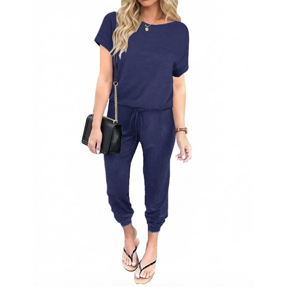 Ekouaer Jumpsuits for Women Dressy Casual Romper Summer Short Sleeve Vacation Outfits 2026 One Piece Travel Clothes