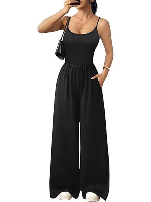 Jumpsuits for Women Sleeveless Spaghetti Strap Womens Jumpsuit One Piece Wide Leg Summer Romper With Pockets Beach Vacation Outfits 2026