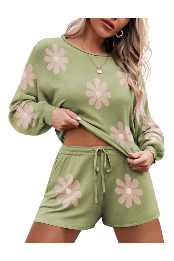 Knit Pajamas Set for Women Lounge Wear Sets Long Sleeve Sweatsuit Matching 2 Piece Outfits Casual Sweater Sets