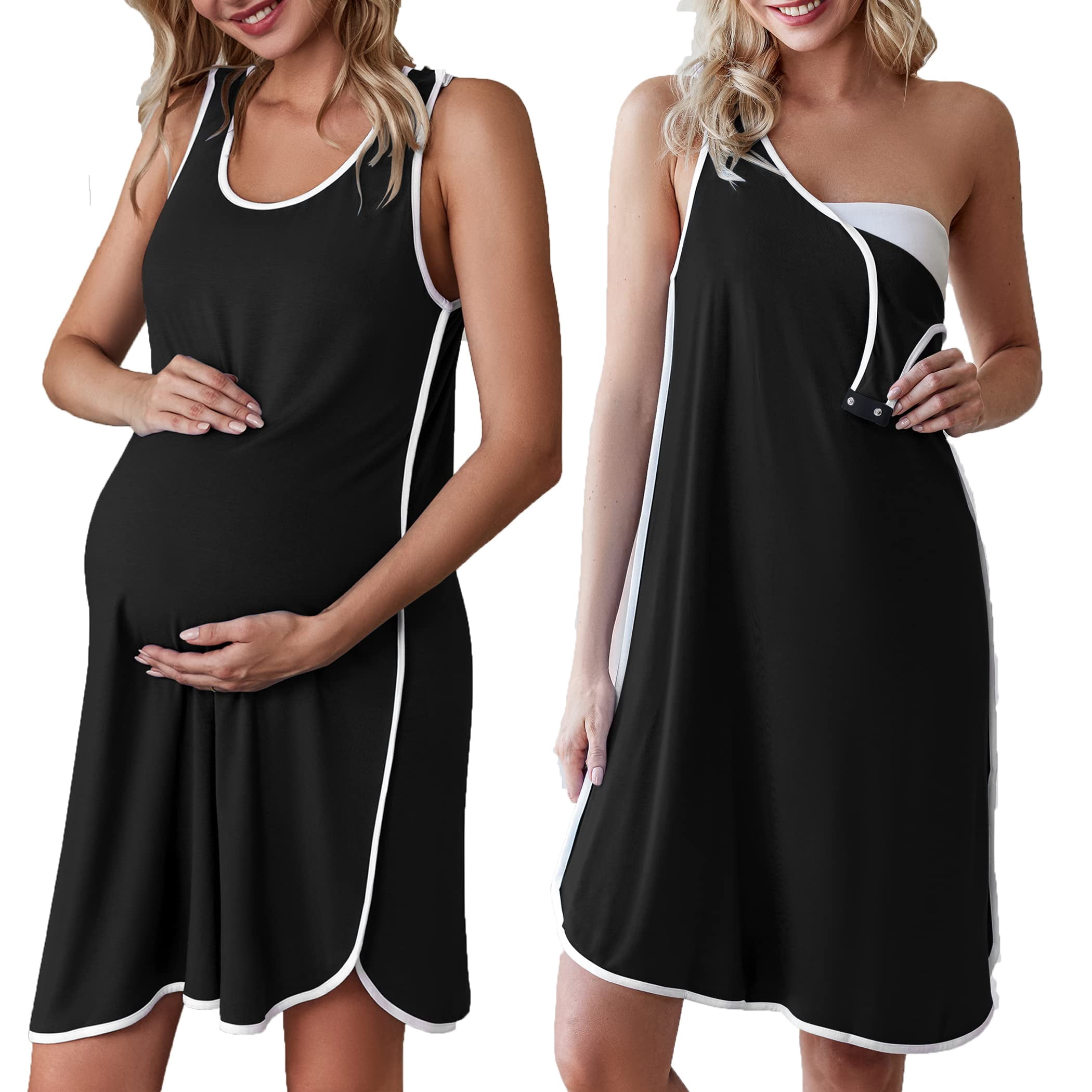Labor and Delivery Gown for Hospital 3 in 1 Nursing Dress Sleeveless Maternity Snap Button Breastfeeding Nightgown