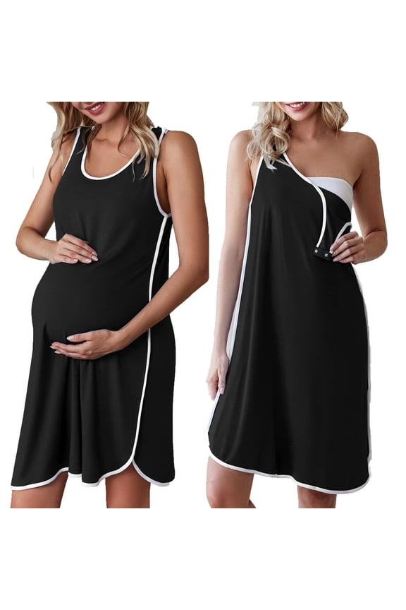 Labor and Delivery Gown for Hospital 3 in 1 Nursing Dress Sleeveless Maternity Snap Button Breastfeeding Nightgown