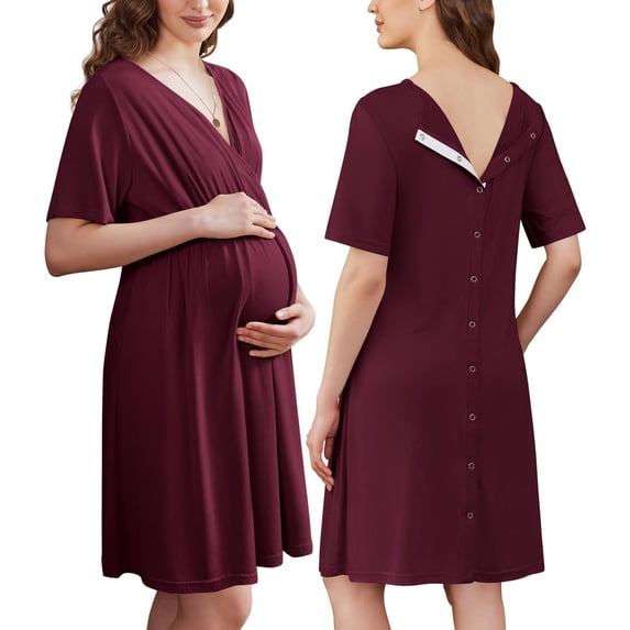 Ekouaer Labor and Delivery Gown for Hospital Short Sleeve Maternity Nursing Dress Nightgown with Button