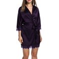 thumbnail image 1 of Ekouaer Lace Trim Silk Robe for Women Short Satin Soft Robes Sexy Open Front Lounge Robe 3/4 Sleeve Silky Sleeping Bathrobe with Drawstring, 1 of 6