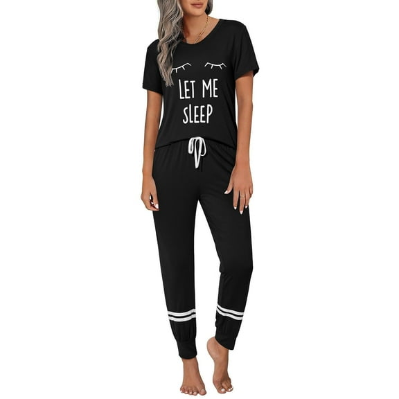 Ekouaer Womens Pajamas Set 2 Piece Lounge Pj Set Short Sleeve Sleepwear Tops with Joggers Pants Loungewear Print Nightwear