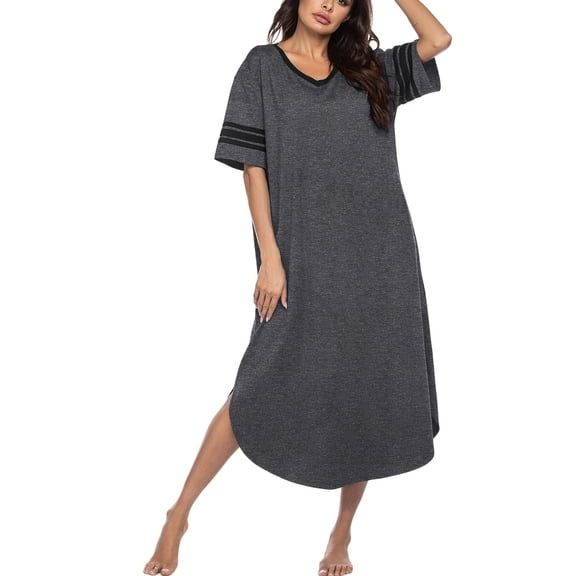 Ekouaer Long Nightgown Womens Loose Sleep Dress V Neck Loungewear