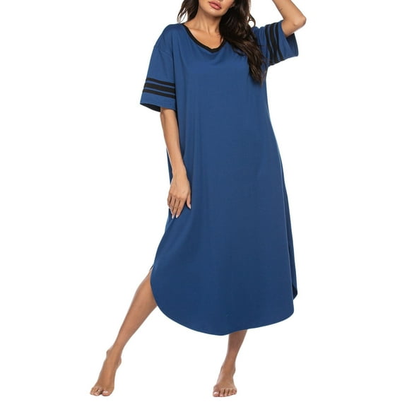 Ekouaer Long Nightgown Womens Loose Sleep Dress V Neck Loungewear