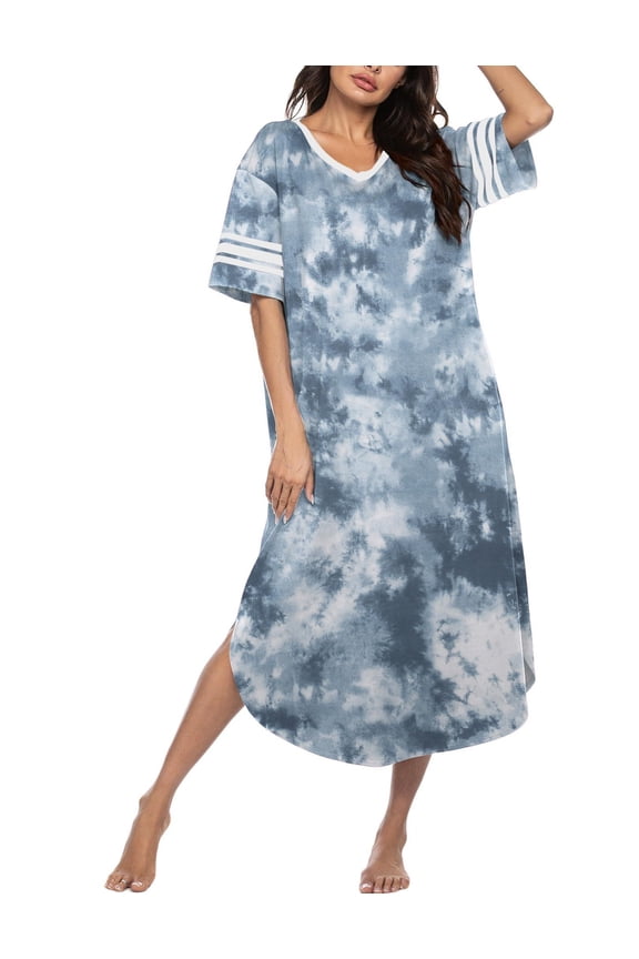 Long Nightgown, Womens V Neck Loungewear Oversized Sleepwear Loose Sleep Dress