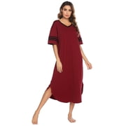 Ekouaer Long Nightgown, Womens V Neck Loungewear Oversized Sleepwear Loose Sleep Dress