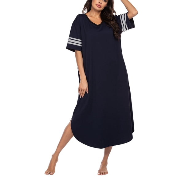 Ekouaer Long Nightgown, Womens V Neck Loungewear Oversized Sleepwear Loose Sleep Dress