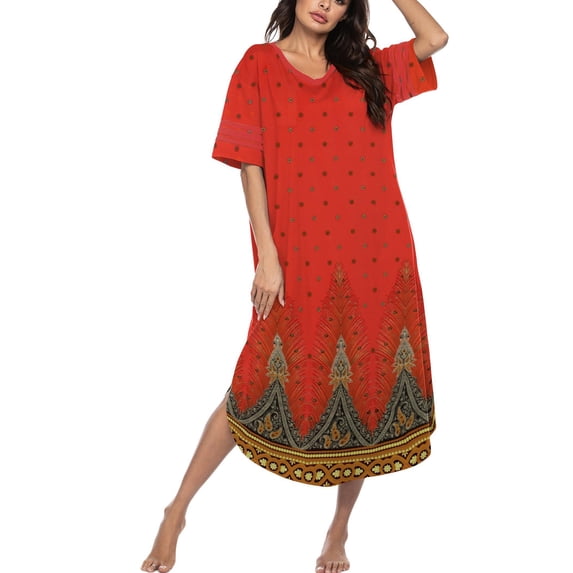 Ekouaer Long Nightgown, Womens V Neck Loungewear Oversized Sleepwear Loose Sleep Dress
