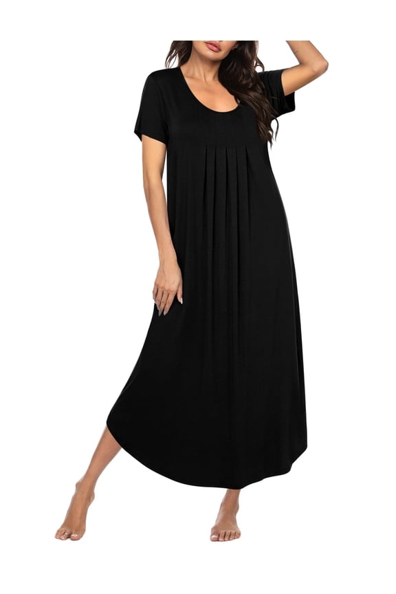 Long Nightgowns for Women House Dress Plus Size Sleepwear Pleated Full Length Loungwear