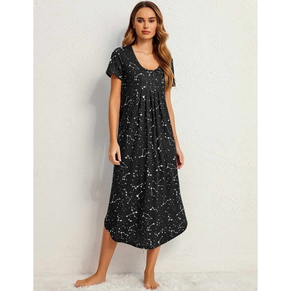 Ekouaer Long Nightgowns for Women House Dress Plus Size Sleepwear Pleated Full Length Loungwear