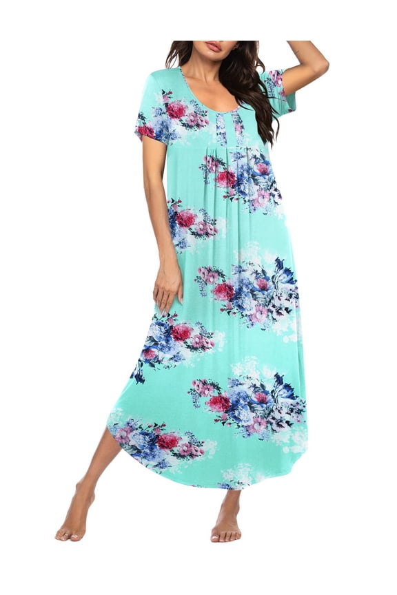 Long Nightgowns for Women House Dress Plus Size Sleepwear Pleated Full Length Loungwear