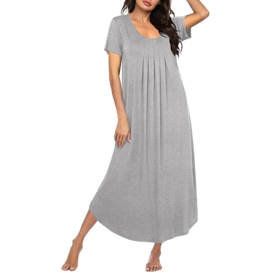 Ekouaer Long Nightgowns for Women House Dress Plus Size Sleepwear Pleated Full Length Loungwear