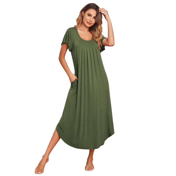 Ekouaer Long Nightgowns for Women with Pockets Short Sleeves Moo Moos for Women Casual House Dresses