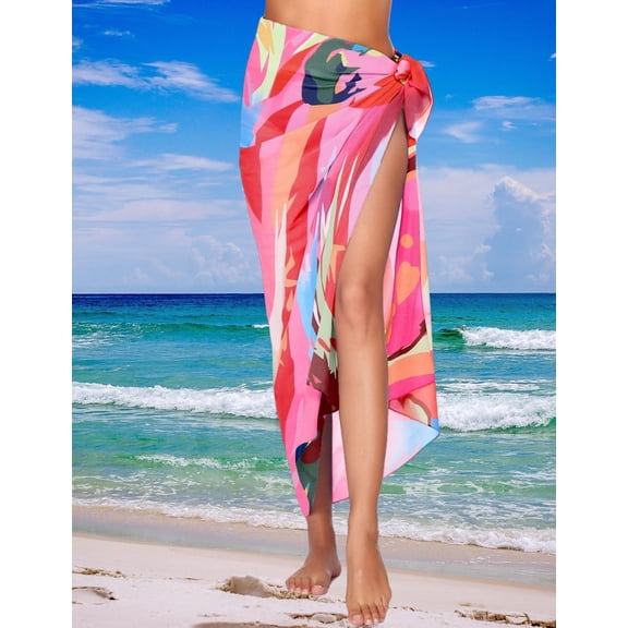 Ekouaer Long Sarong Coverups for Women Chiffon Long Beach Tie Wrap Skirt Sheer Swim Bathing Suit Cover Up