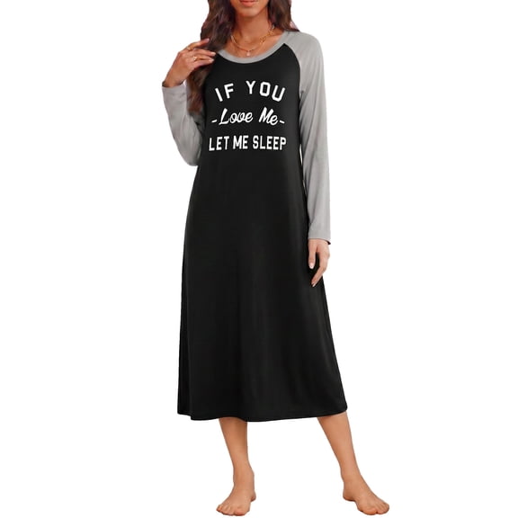 Ekouaer Long Sleeve Nightgowns for Women Calf Length Sleepwear Long Sleepshirts Crewneck Sleep Dress