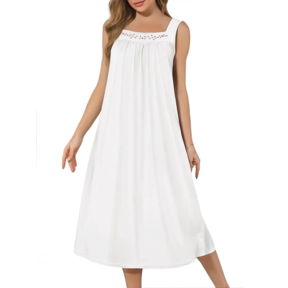 Ekouaer Long Sleeveless Nightgowns for Women Ladies Night Gown Embroidery Sleepdress Tank Nightdress Victorian Sleepshirt