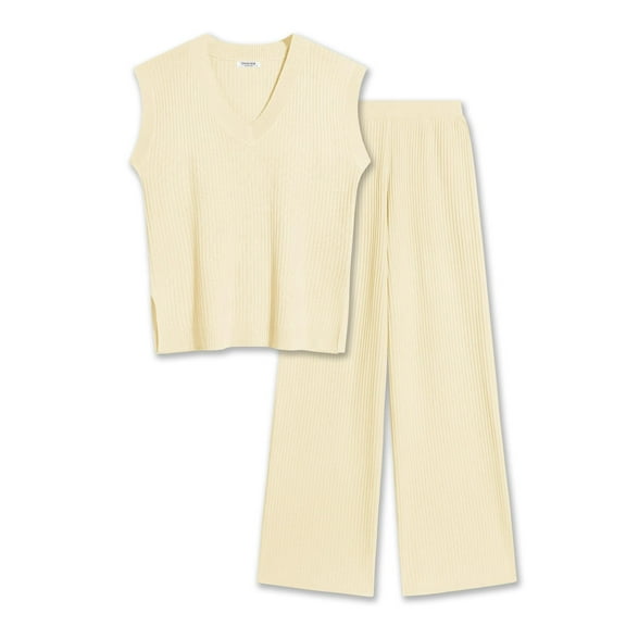 Ekouaer Lounge Sets for Women 2 Piece Outfits Knit Cap Sleeve PJ Tops Long Pajama Pants Casual Sweater Set