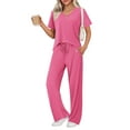 thumbnail image 1 of Ekouaer Lounge Sets for Women Ribbed Pajama Set Short Sleeve Top and Long Pants Set with Pockets Sleep Set, 1 of 5