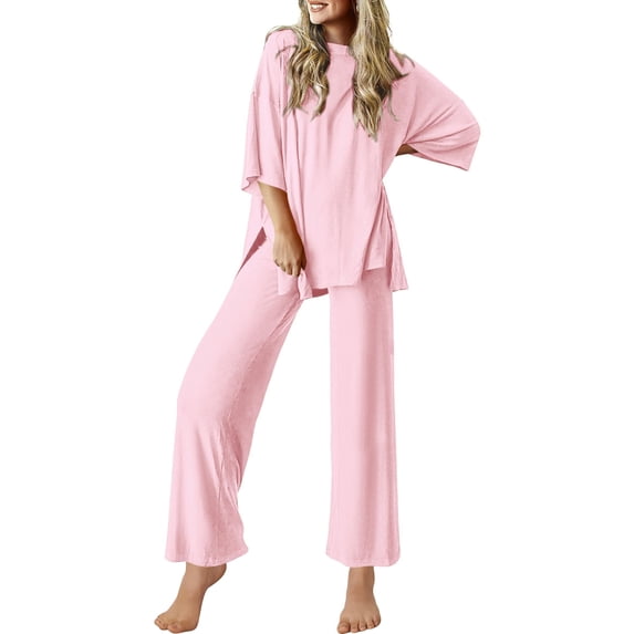 Ekouaer Lounge Sets for Women Short Sleeve Tops and Long Pants Soft Comfy Pajamas Set 2 Piece Outfits
