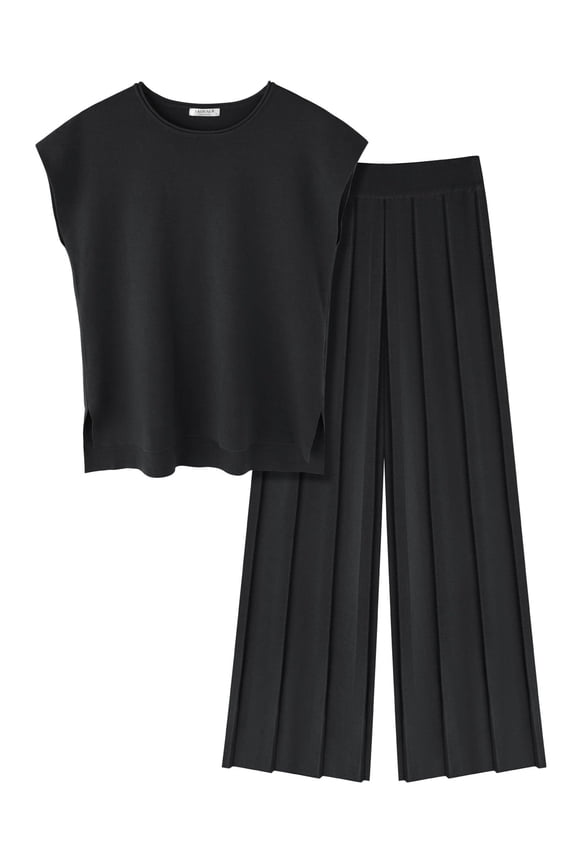 Lounge Sets for Women Two Piece Outfits Knit Cap Sleeve Tops Wide Leg Pleated Pants Casual Dressy Sweater Sets